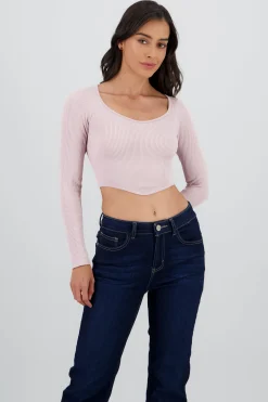Shasa Long Sleeve Ribbed Crew Neck Top