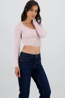 Shasa Long Sleeve Ribbed Crew Neck Top