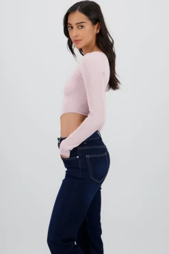 Shasa Long Sleeve Ribbed Crew Neck Top