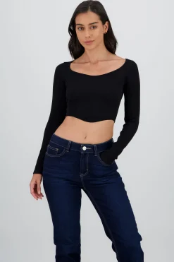 Shasa Long Sleeve Ribbed Crew Neck Top