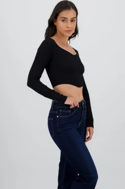 Shasa Long Sleeve Ribbed Crew Neck Top