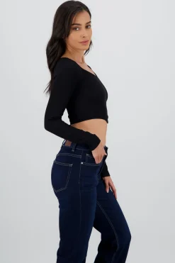 Shasa Long Sleeve Ribbed Crew Neck Top