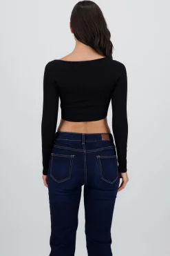 Shasa Long Sleeve Ribbed Crew Neck Top