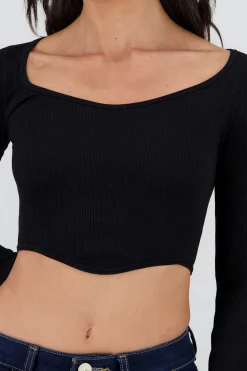 Shasa Long Sleeve Ribbed Crew Neck Top