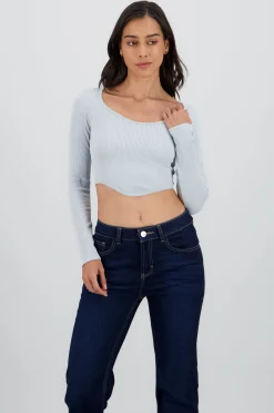 Shasa Long Sleeve Ribbed Crew Neck Top