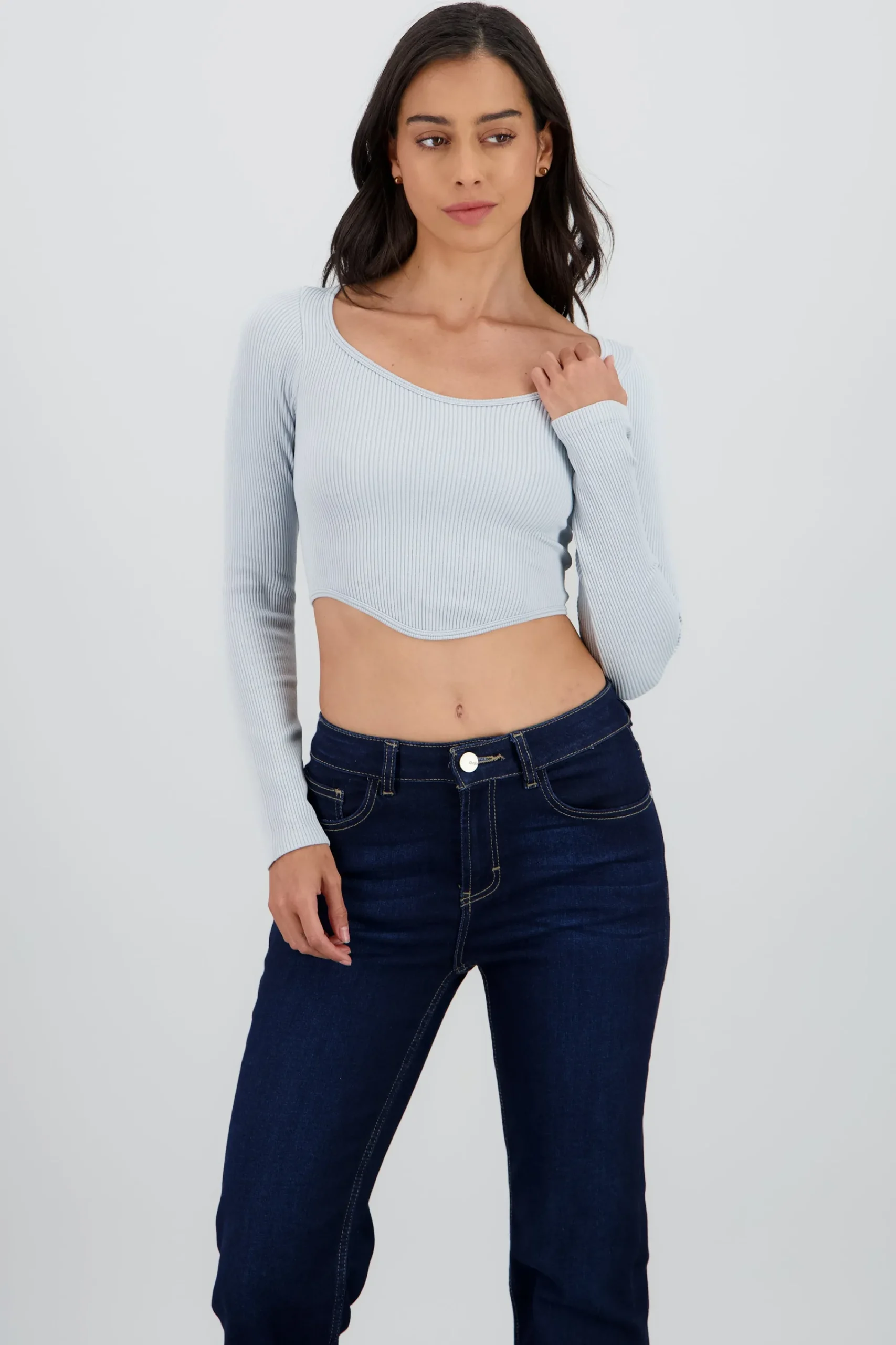 Shasa Long Sleeve Ribbed Crew Neck Top