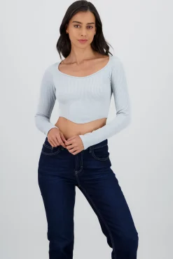Shasa Long Sleeve Ribbed Crew Neck Top