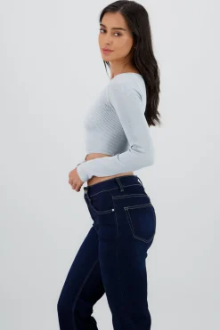 Shasa Long Sleeve Ribbed Crew Neck Top