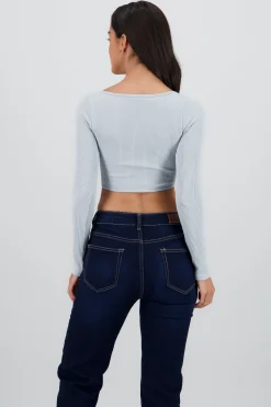 Shasa Long Sleeve Ribbed Crew Neck Top