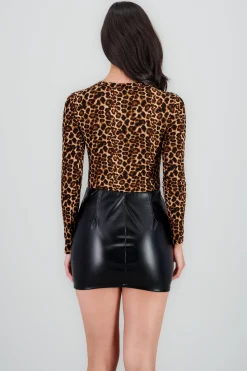 Shasa Long Sleeve Round Neck Animal Print Bodysuit
