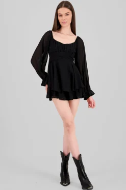 Shasa Long Sleeve Ruffle Mini Dress