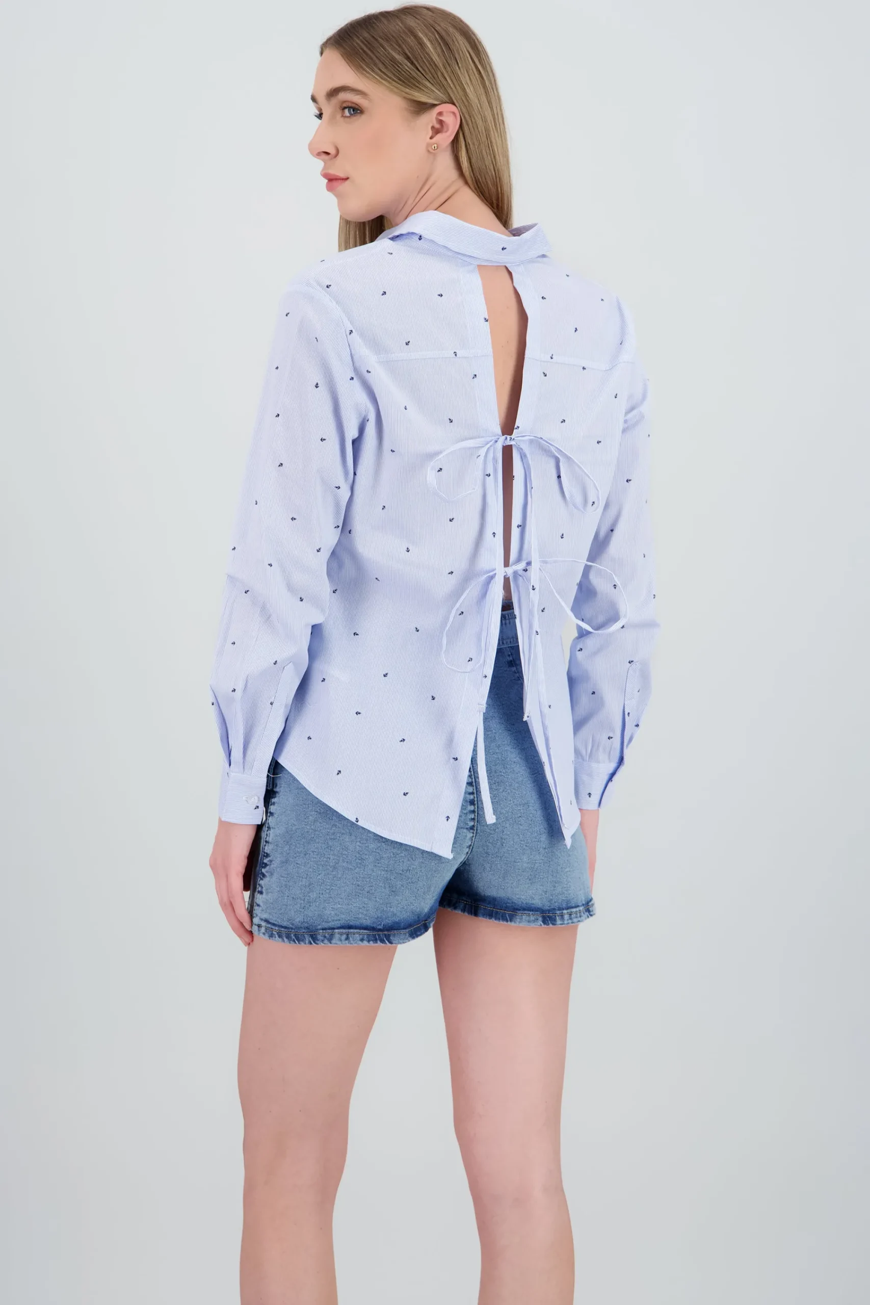 Shasa Long Sleeve Shirt with Bow Back
