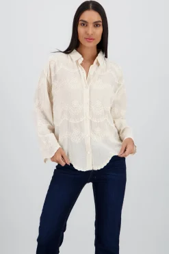 Shasa Long Sleeve Shirt with Embroidered Nec
