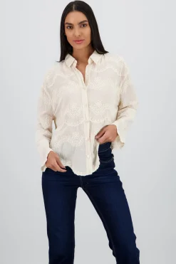Shasa Long Sleeve Shirt with Embroidered Nec