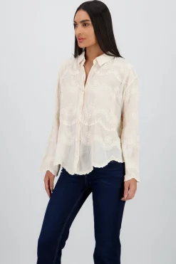 Shasa Long Sleeve Shirt with Embroidered Nec