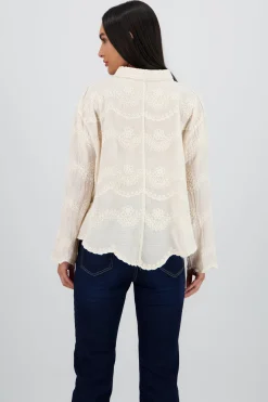 Shasa Long Sleeve Shirt with Embroidered Nec