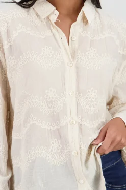 Shasa Long Sleeve Shirt with Embroidered Nec
