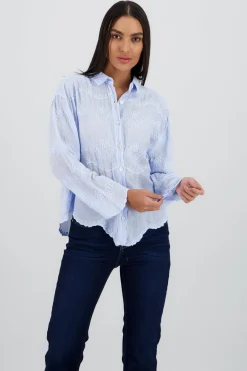 Shasa Long Sleeve Shirt with Embroidered Nec