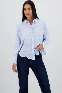 Shasa Long Sleeve Shirt with Embroidered Nec