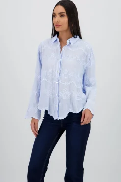Shasa Long Sleeve Shirt with Embroidered Nec