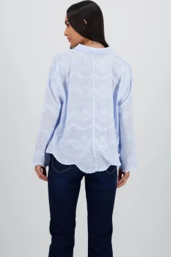 Shasa Long Sleeve Shirt with Embroidered Nec