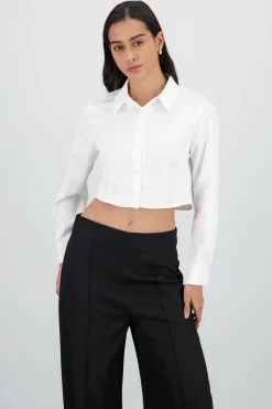 Shasa Long Sleeve Shirt with Pleat Collar Detail