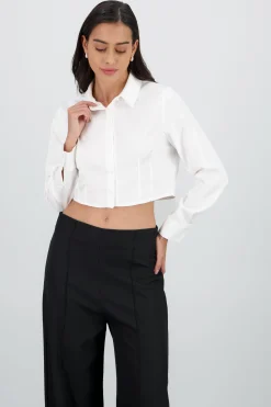 Shasa Long Sleeve Shirt with Pleat Collar Detail