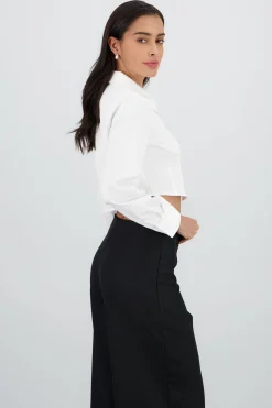 Shasa Long Sleeve Shirt with Pleat Collar Detail