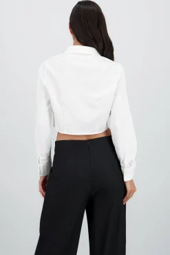 Shasa Long Sleeve Shirt with Pleat Collar Detail
