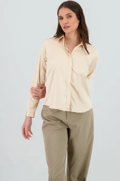 Shasa Long Sleeve Shirt with Satin Collar Detail