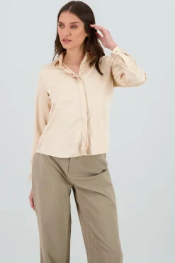 Shasa Long Sleeve Shirt with Satin Collar Detail