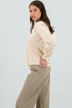 Shasa Long Sleeve Shirt with Satin Collar Detail