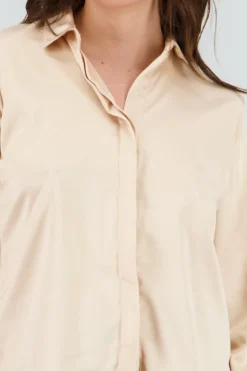 Shasa Long Sleeve Shirt with Satin Collar Detail