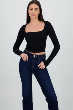 Shasa Long Sleeve Square Neck Top