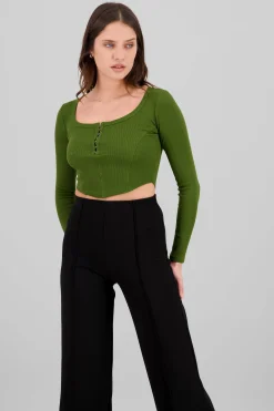Shasa Long Sleeve Square Neckline Top