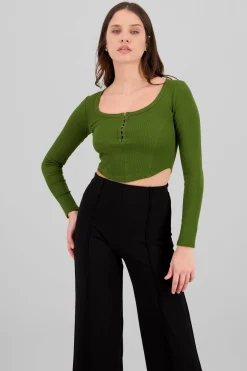 Shasa Long Sleeve Square Neckline Top