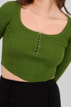 Shasa Long Sleeve Square Neckline Top