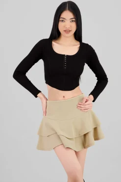 Shasa Long Sleeve Square Neckline Top