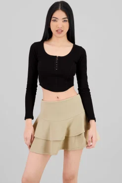 Shasa Long Sleeve Square Neckline Top