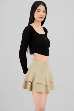 Shasa Long Sleeve Square Neckline Top