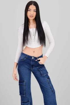Shasa Long Sleeve Square Neckline Top