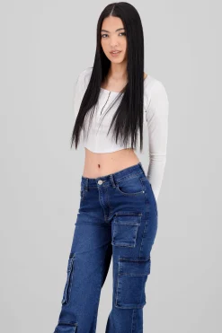 Shasa Long Sleeve Square Neckline Top