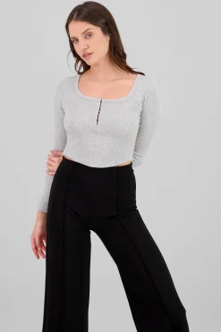 Shasa Long Sleeve Square Neckline Top
