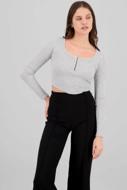 Shasa Long Sleeve Square Neckline Top
