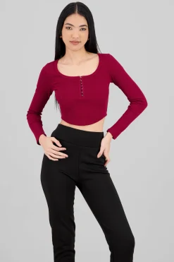 Shasa Long Sleeve Square Neckline Top