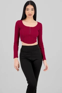 Shasa Long Sleeve Square Neckline Top