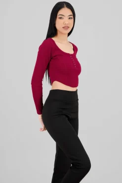Shasa Long Sleeve Square Neckline Top