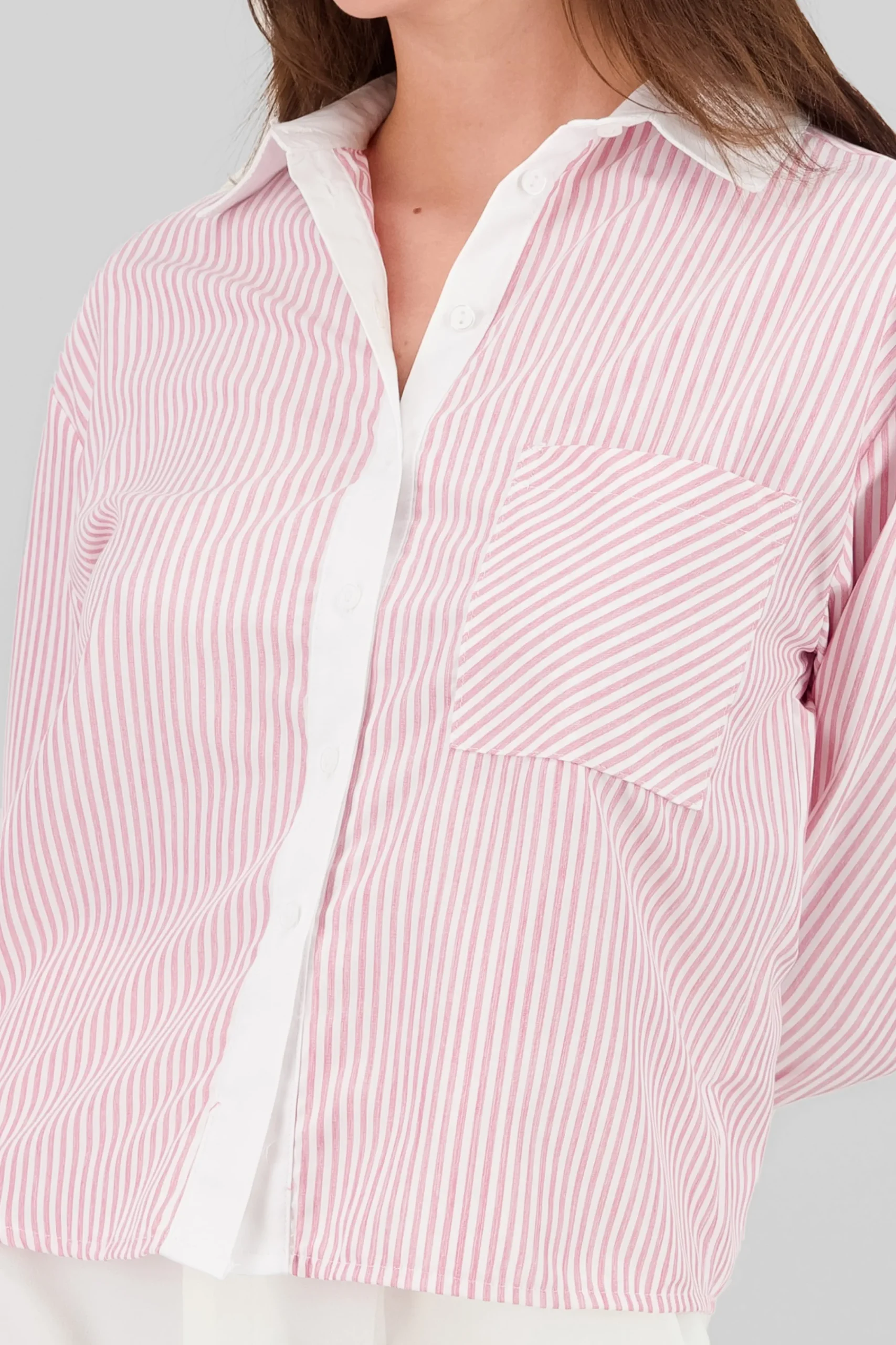 Shasa Long Sleeve Striped Crop Shirt