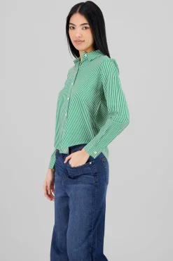 Shasa Long Sleeve Striped Print Shirt