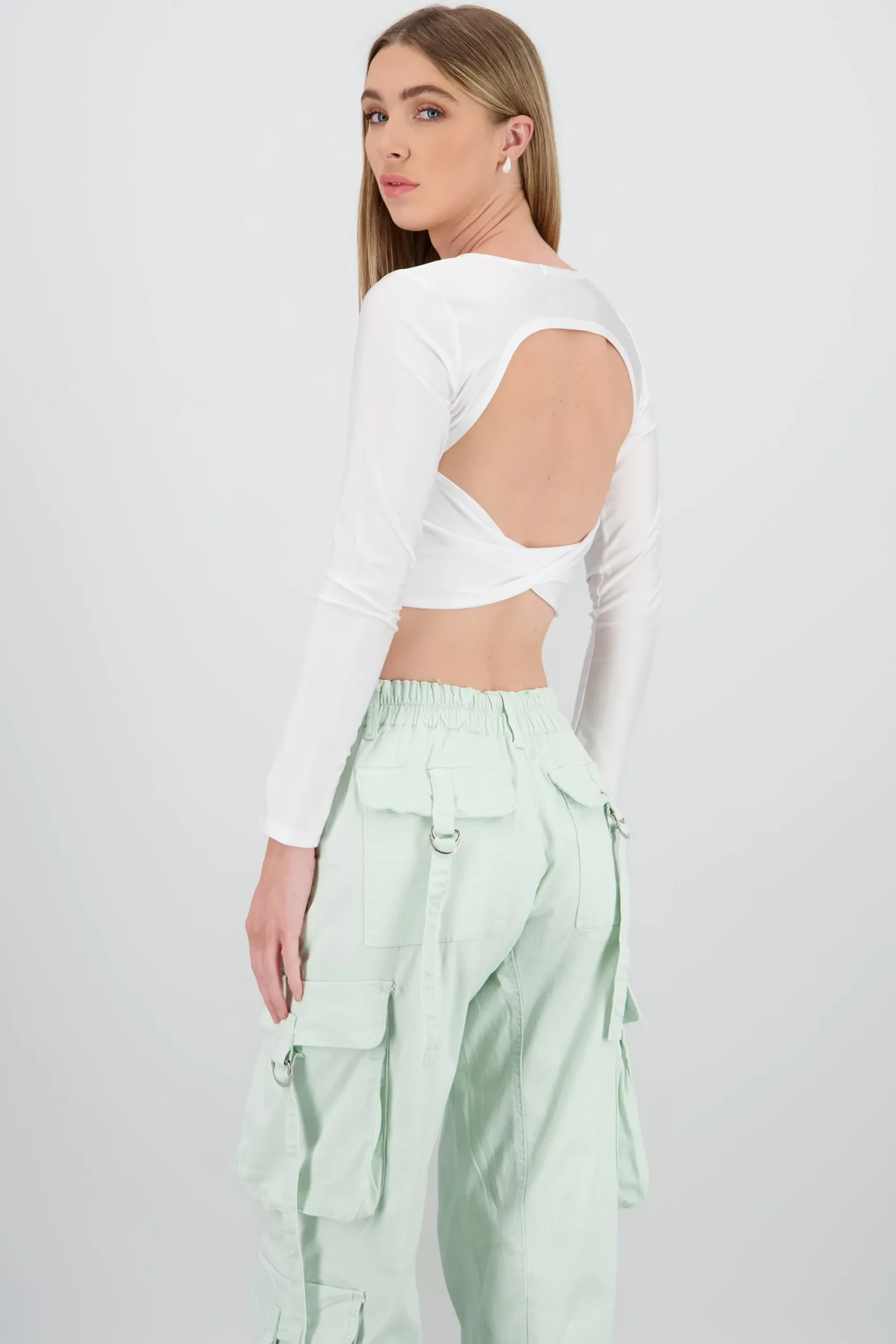 Shasa Long Sleeve Top with Open Back Detail